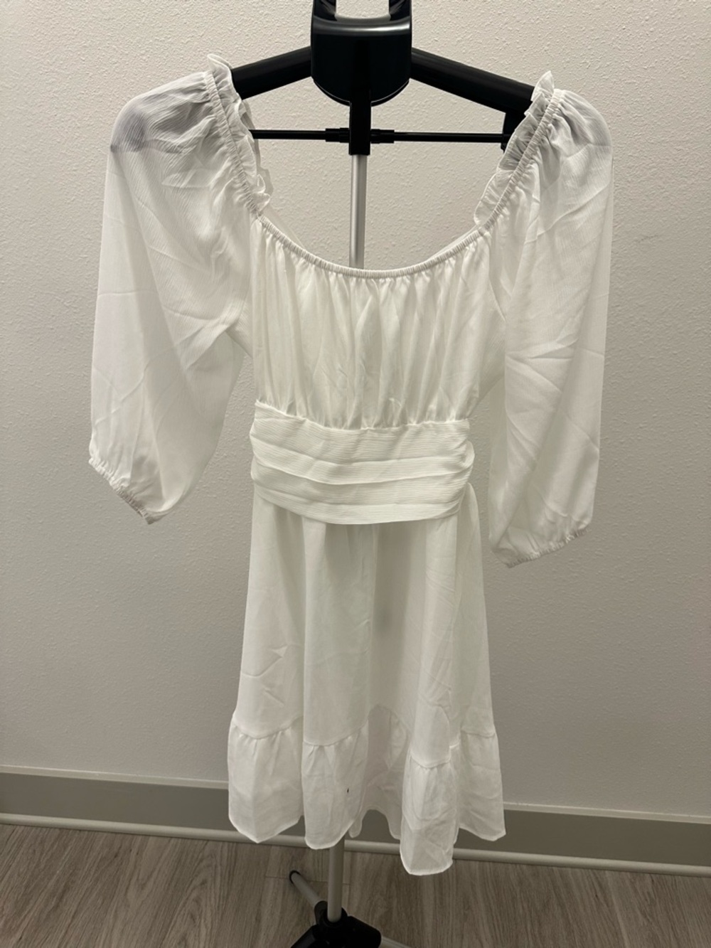 White Puff Sleeve Tie-Front Mini Dress